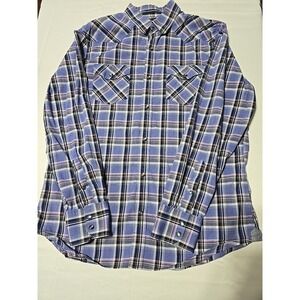 Banana Republic Shirt Men Large Blue Plaid Snap Down Long Sleeve Shirt